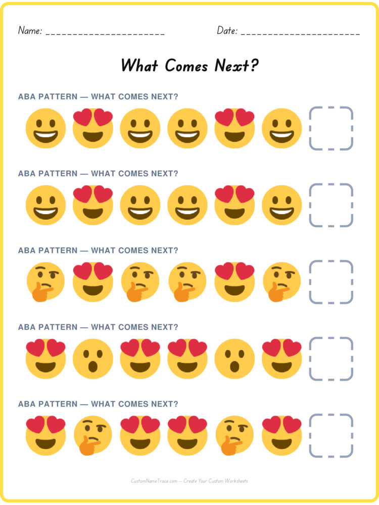 ABA pattern worksheet 3 for kids