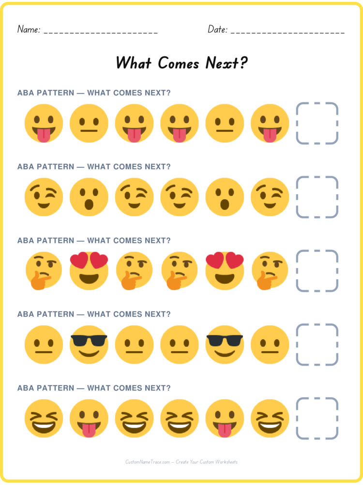 ABA pattern worksheet 30 for kids