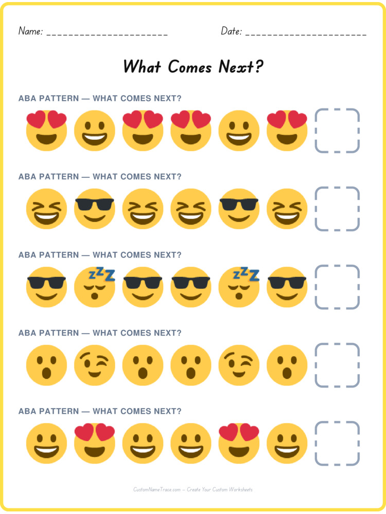 ABA pattern worksheet 33 for kids