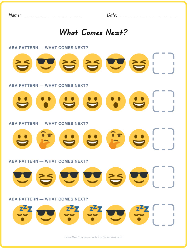ABA pattern worksheet 34 for kids