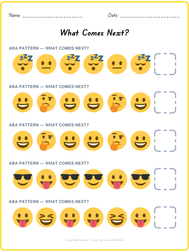 ABA pattern worksheet 38 for kids