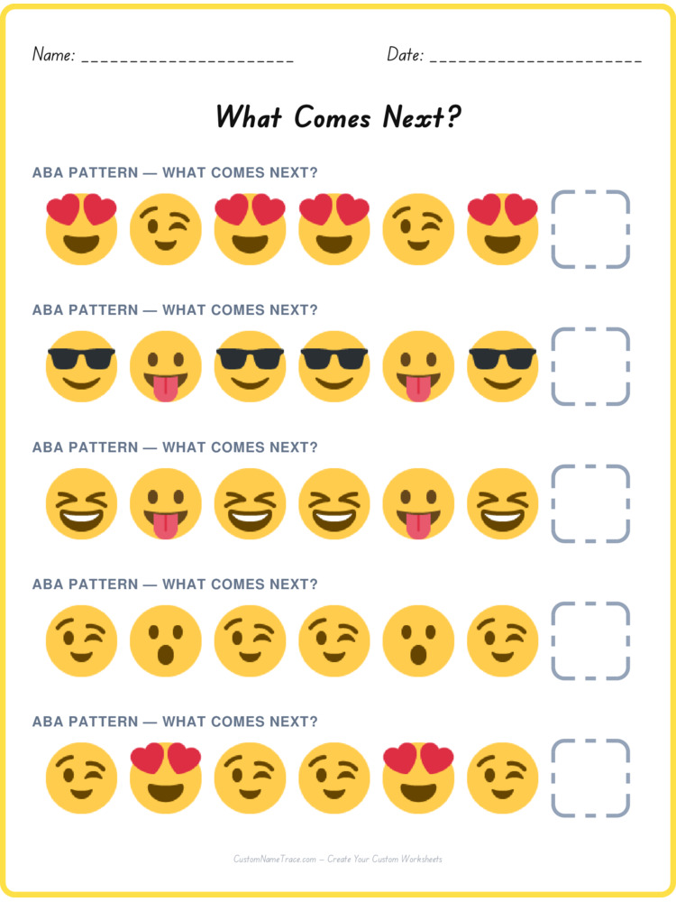 ABA pattern worksheet 39 for kids