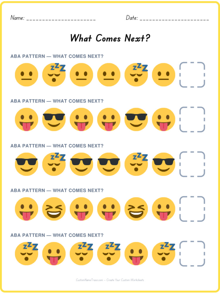 ABA pattern worksheet 4 for kids