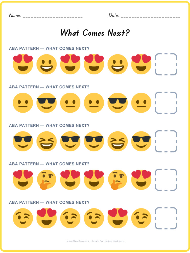 ABA pattern worksheet 40 for kids
