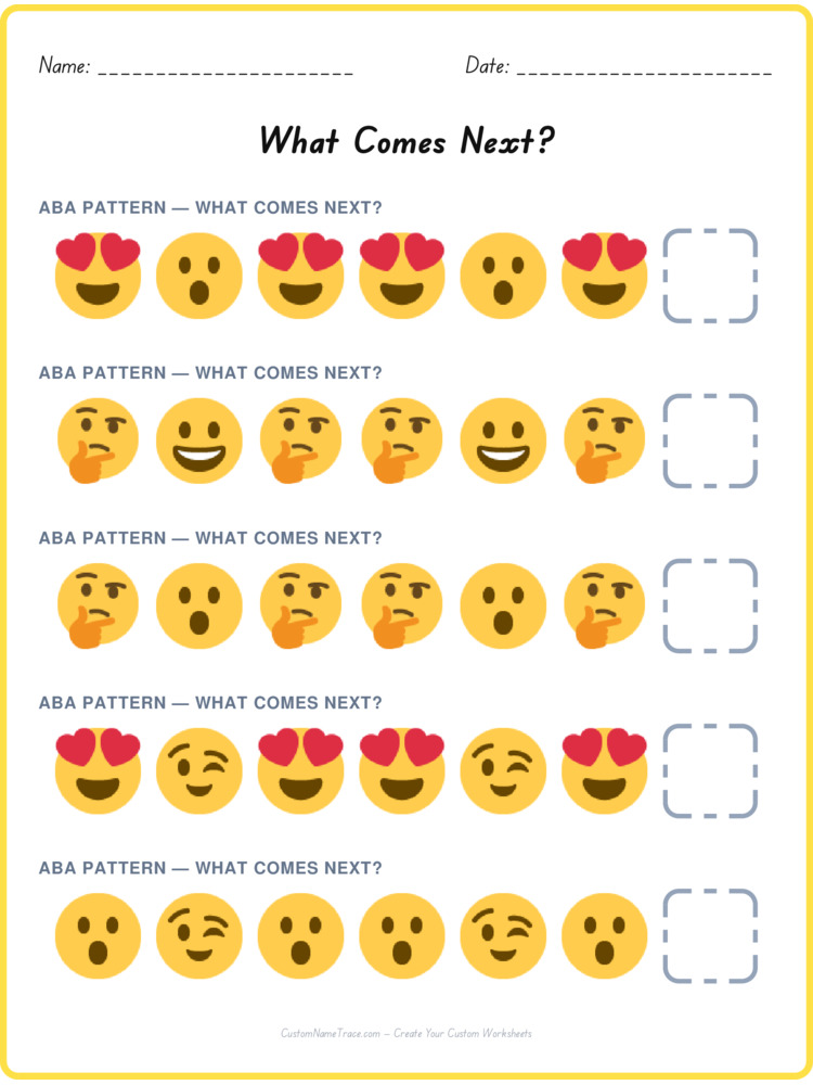 ABA pattern worksheet 5 for kids