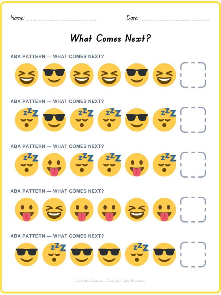 ABA pattern worksheet 6 for kids