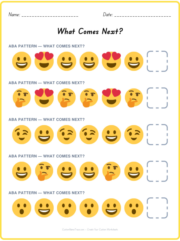ABA pattern worksheet 7 for kids