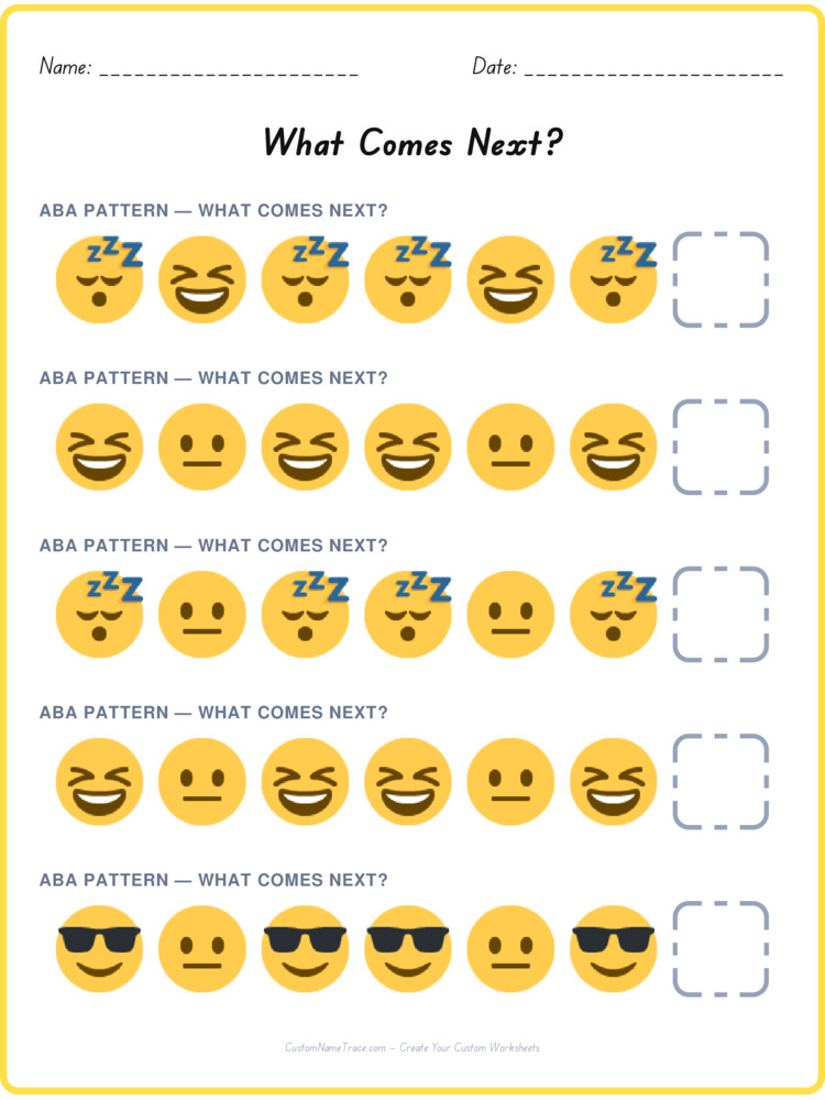 ABA pattern worksheet 8 for kids