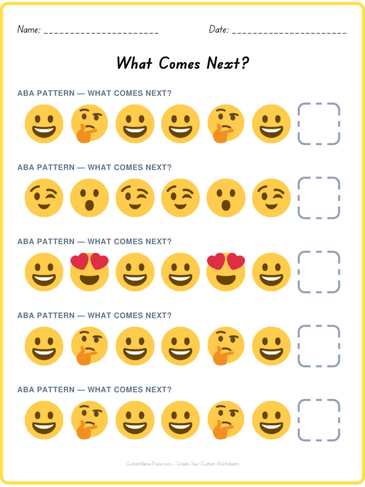 ABA pattern worksheet 9 for kids