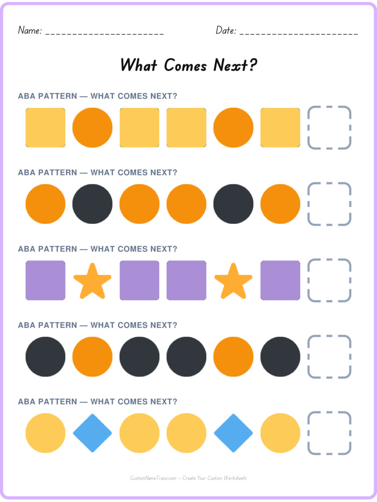 ABA pattern worksheet 1 for kids