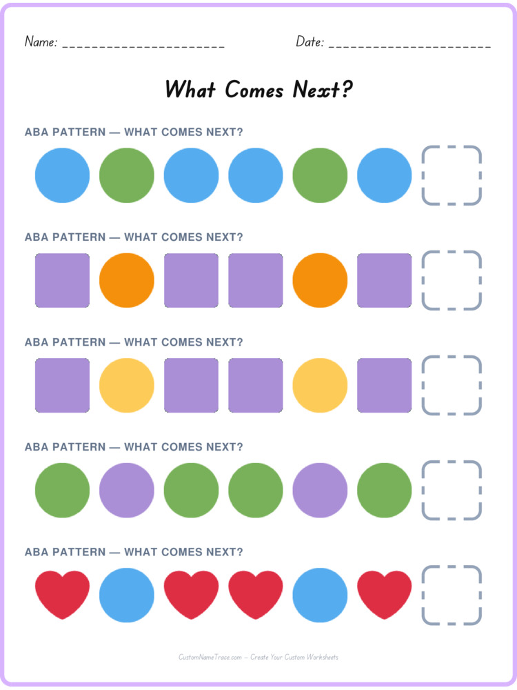 ABA pattern worksheet 10 for kids