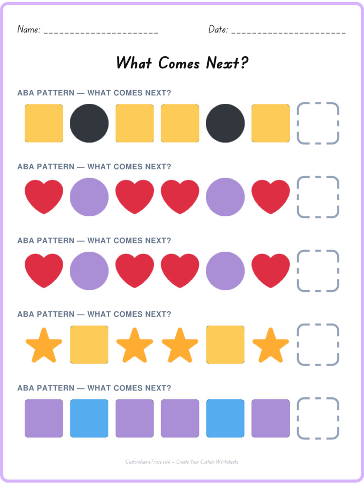 ABA pattern worksheet 11 for kids