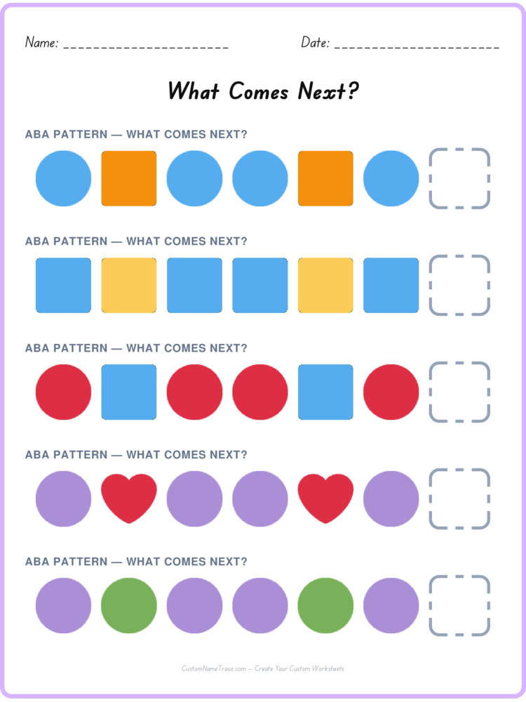 ABA pattern worksheet 12 for kids