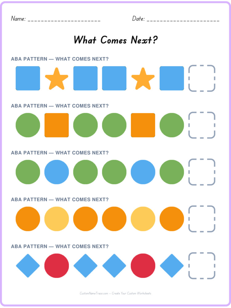 ABA pattern worksheet 13 for kids