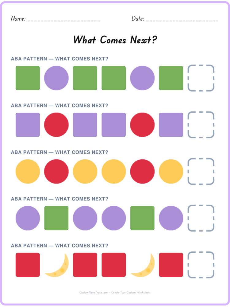 ABA pattern worksheet 14 for kids