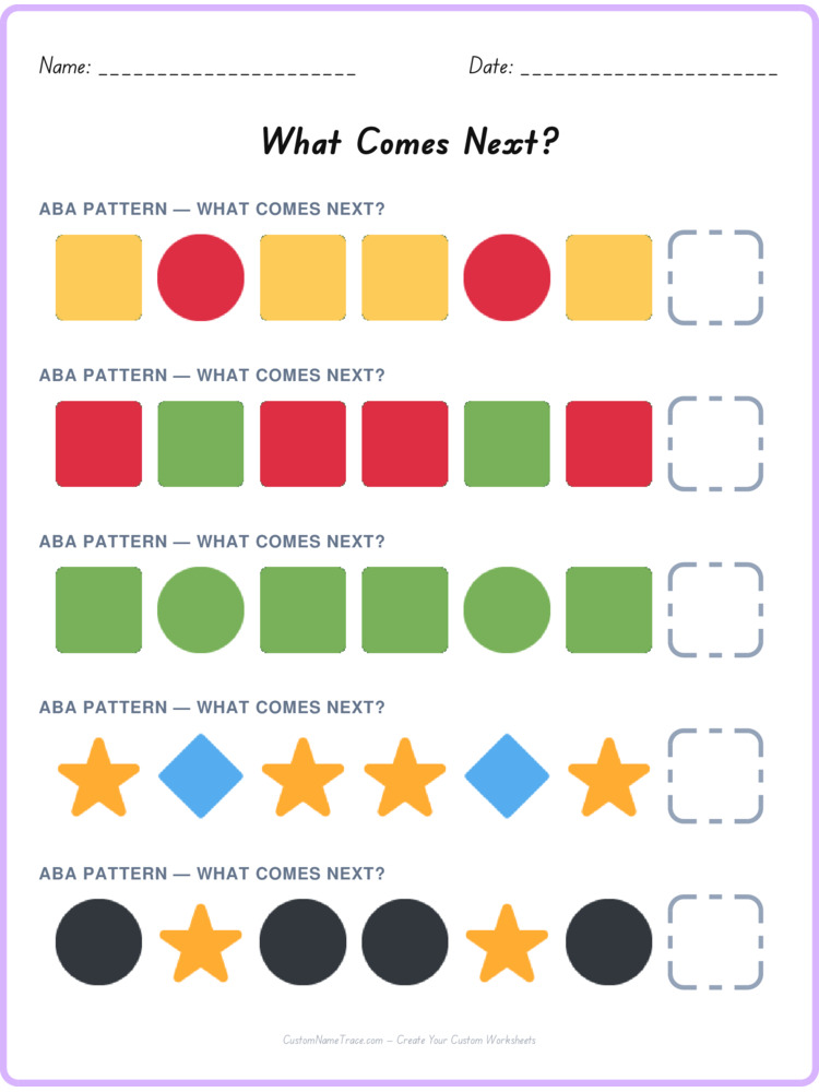 ABA pattern worksheet 15 for kids