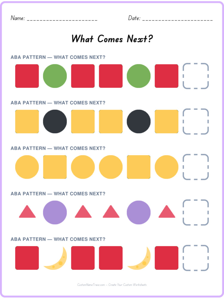 ABA pattern worksheet 16 for kids