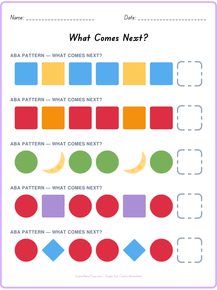 ABA pattern worksheet 17 for kids