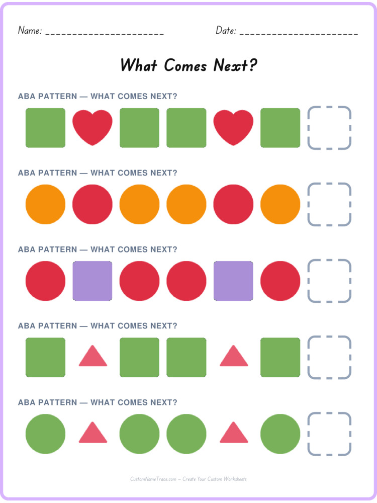 ABA pattern worksheet 18 for kids