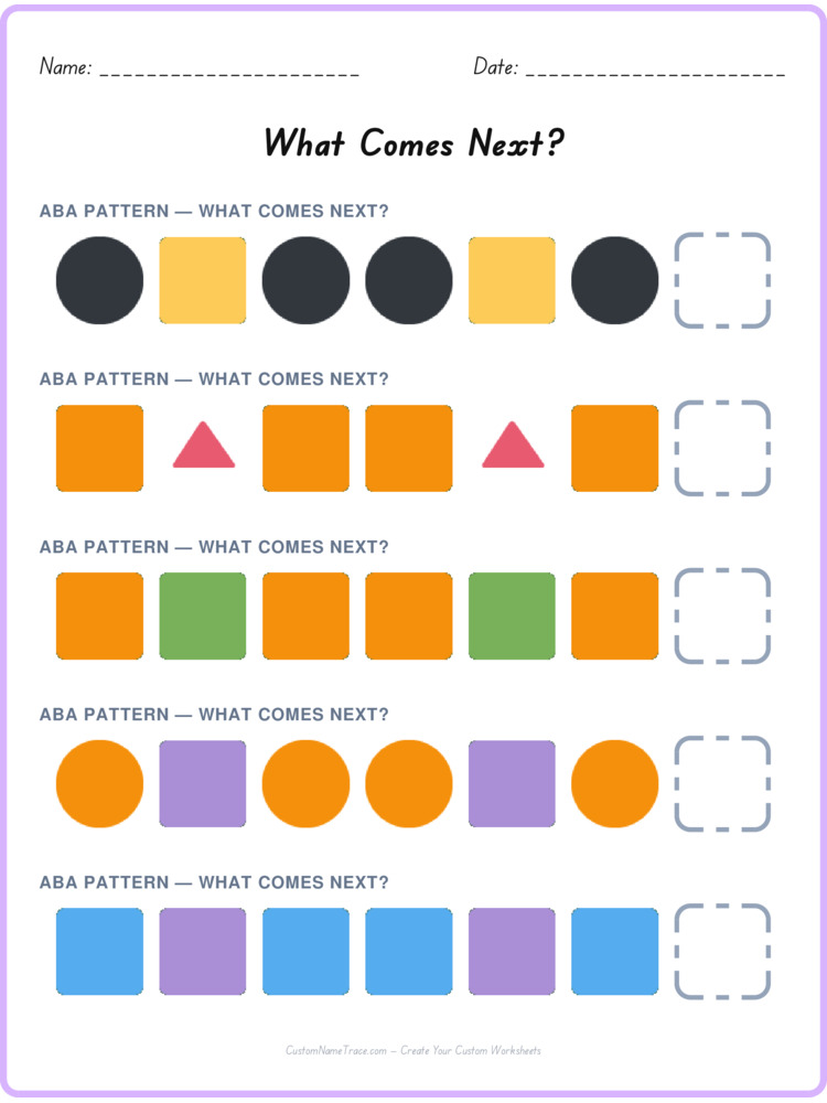 ABA pattern worksheet 19 for kids