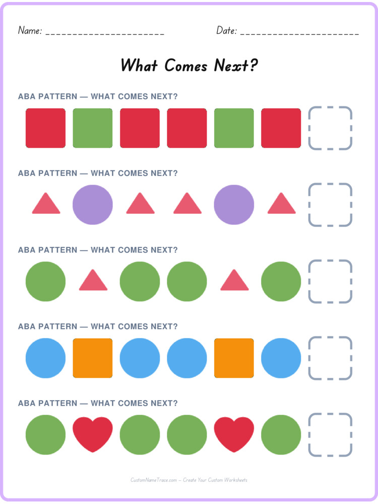 ABA pattern worksheet 2 for kids