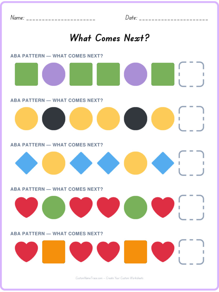 ABA pattern worksheet 20 for kids