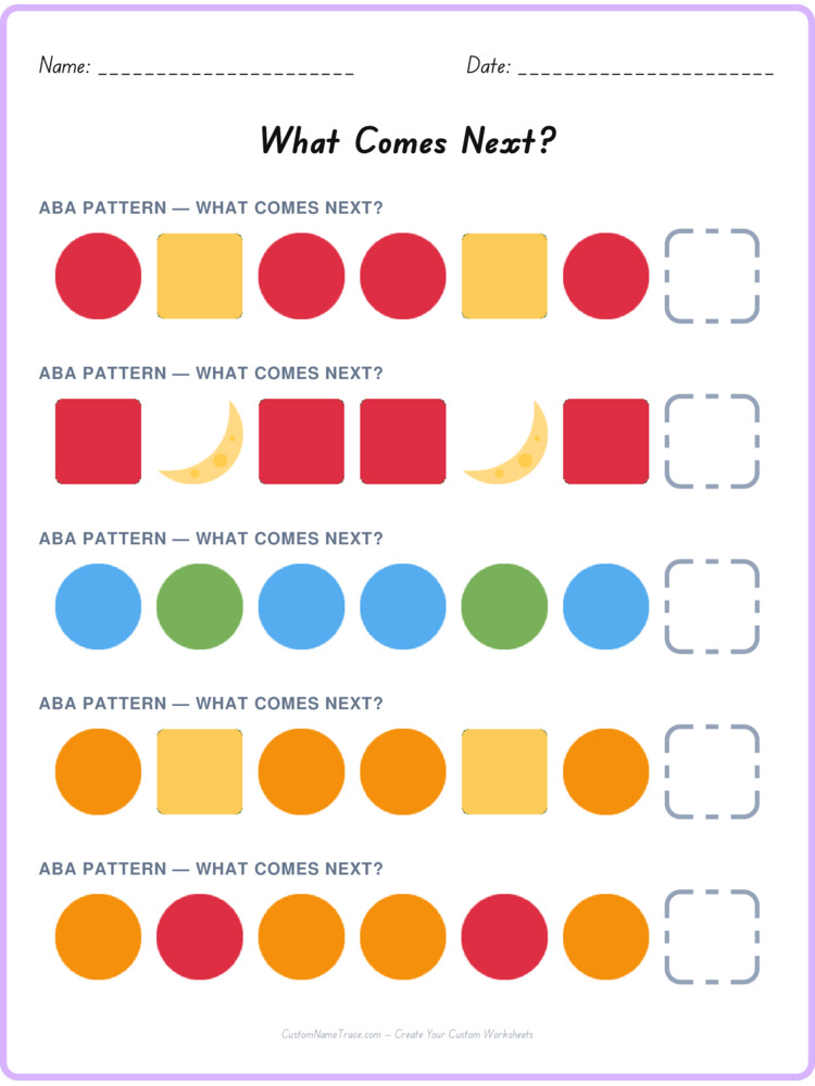 ABA pattern worksheet 21 for kids