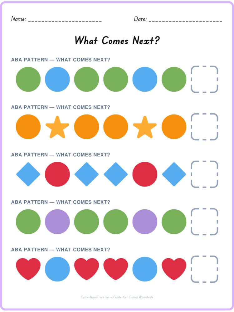 ABA pattern worksheet 22 for kids
