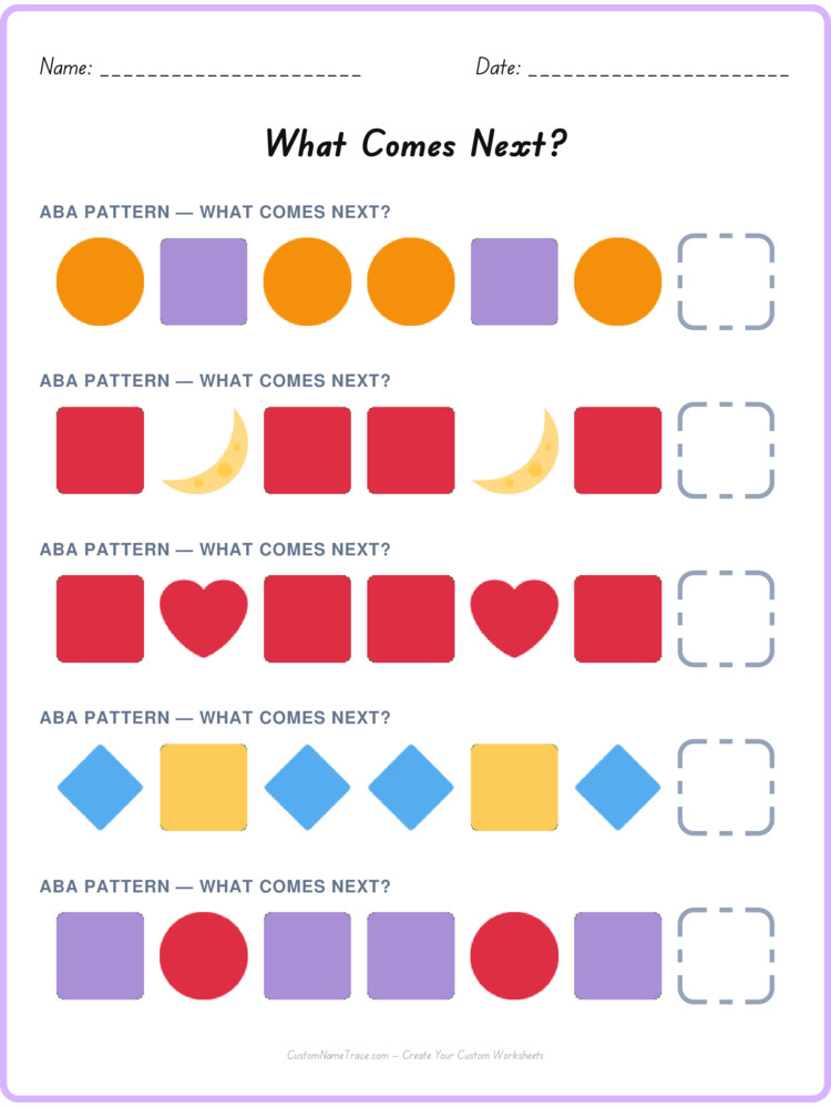 ABA pattern worksheet 23 for kids