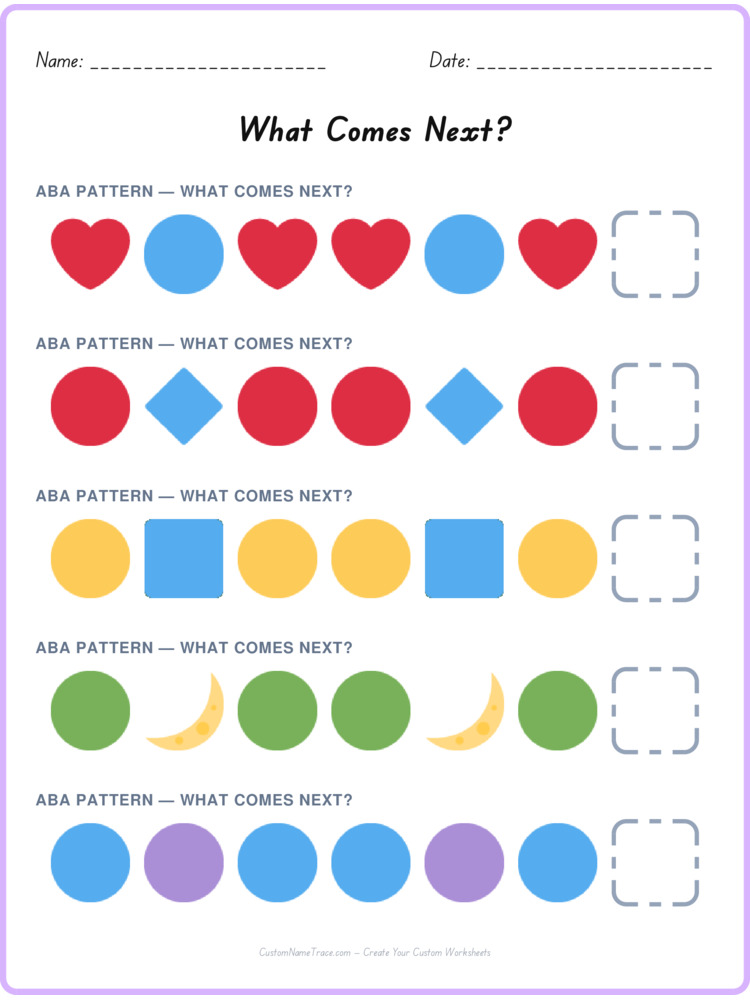 ABA pattern worksheet 24 for kids