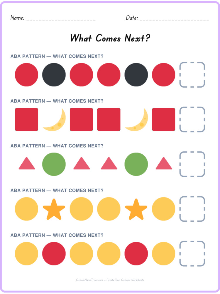 ABA pattern worksheet 25 for kids