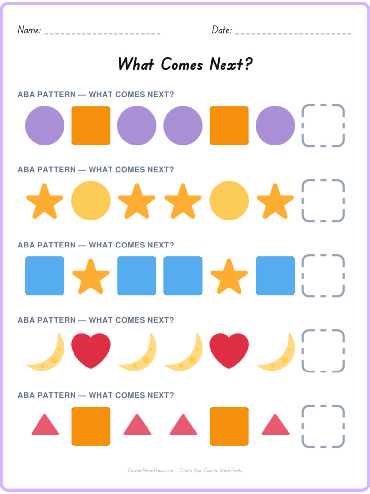 ABA pattern worksheet 26 for kids