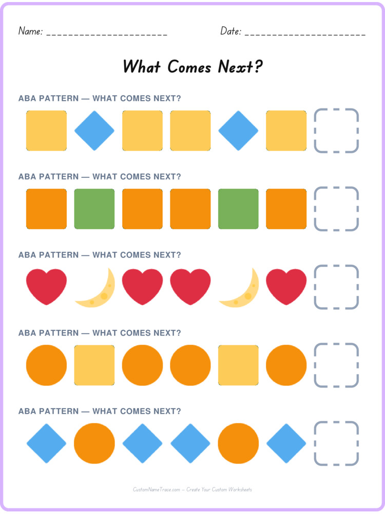 ABA pattern worksheet 27 for kids