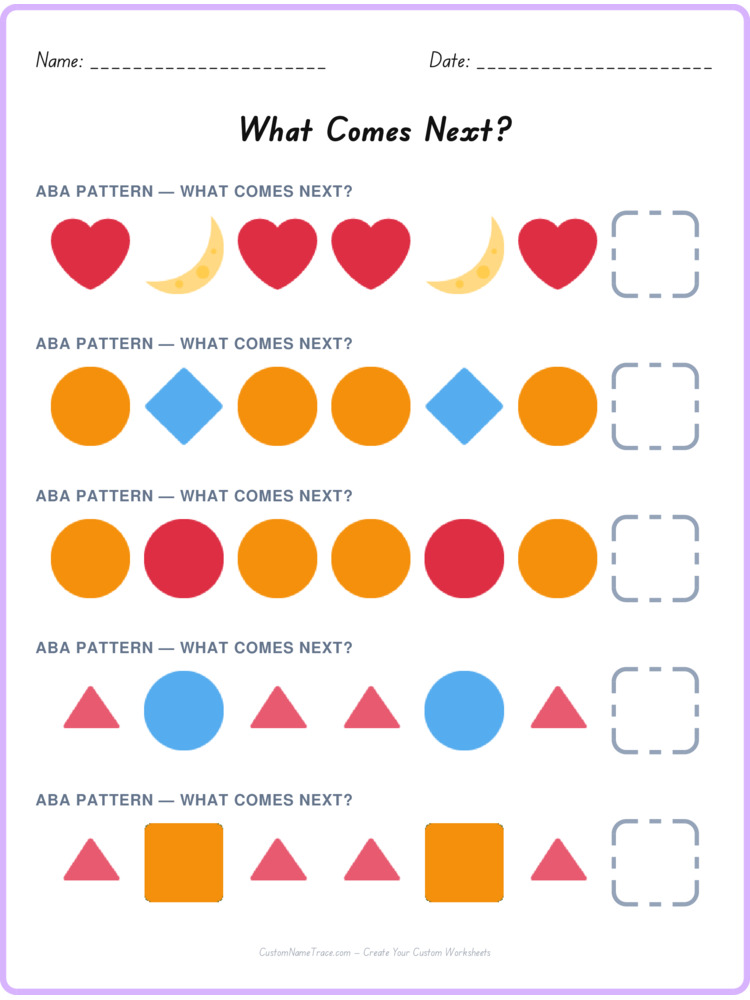 ABA pattern worksheet 28 for kids