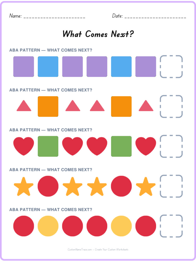 ABA pattern worksheet 29 for kids