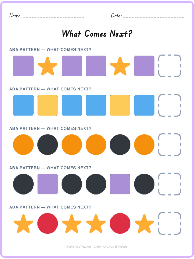 ABA pattern worksheet 3 for kids