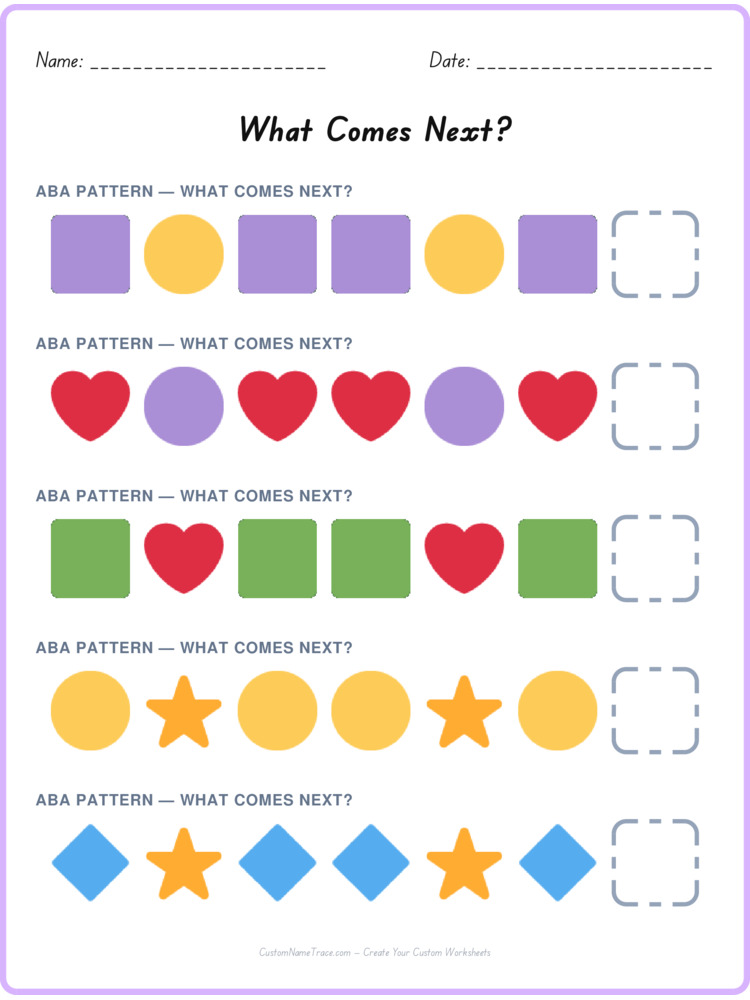 ABA pattern worksheet 30 for kids
