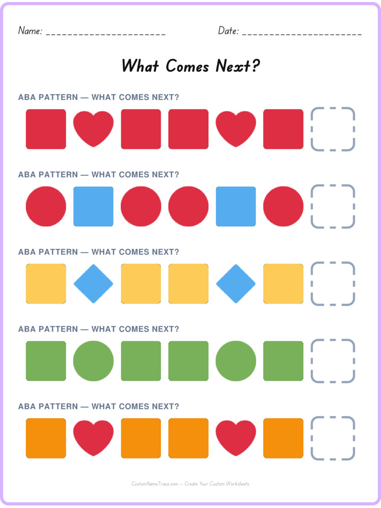 ABA pattern worksheet 31 for kids