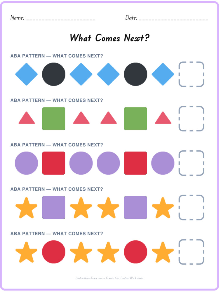 ABA pattern worksheet 32 for kids