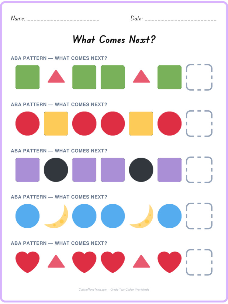 ABA pattern worksheet 33 for kids