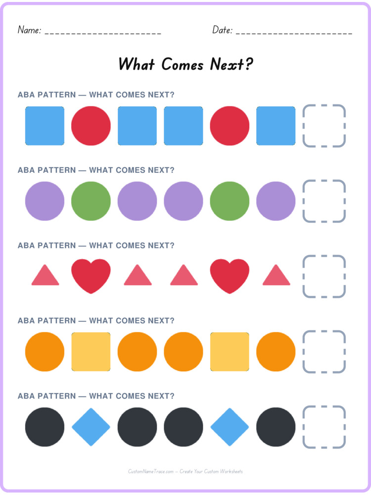 ABA pattern worksheet 34 for kids