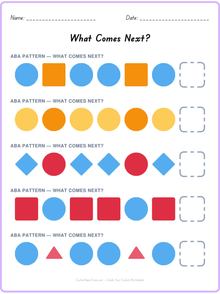 ABA pattern worksheet 35 for kids
