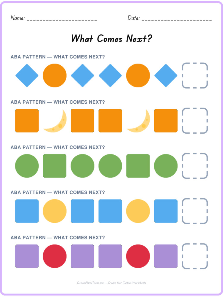 ABA pattern worksheet 36 for kids