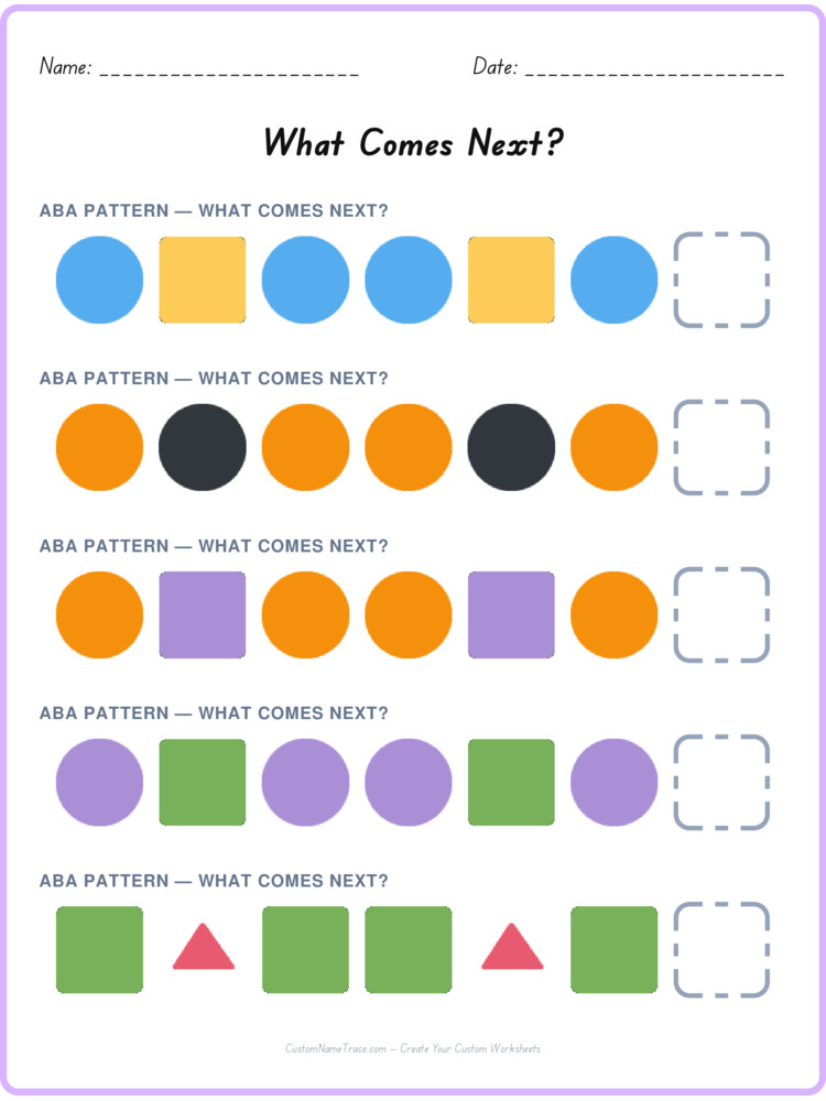ABA pattern worksheet 37 for kids