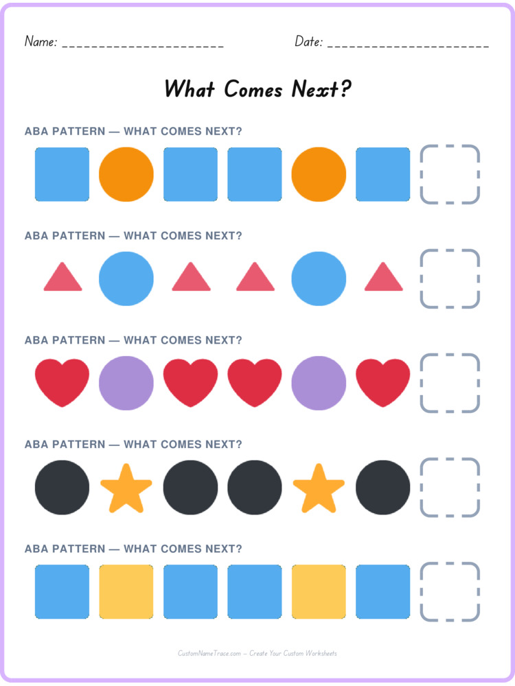 ABA pattern worksheet 38 for kids