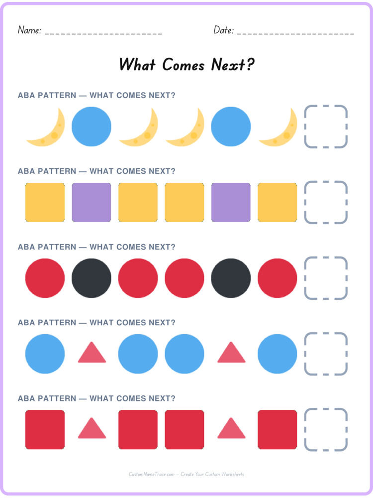 ABA pattern worksheet 39 for kids