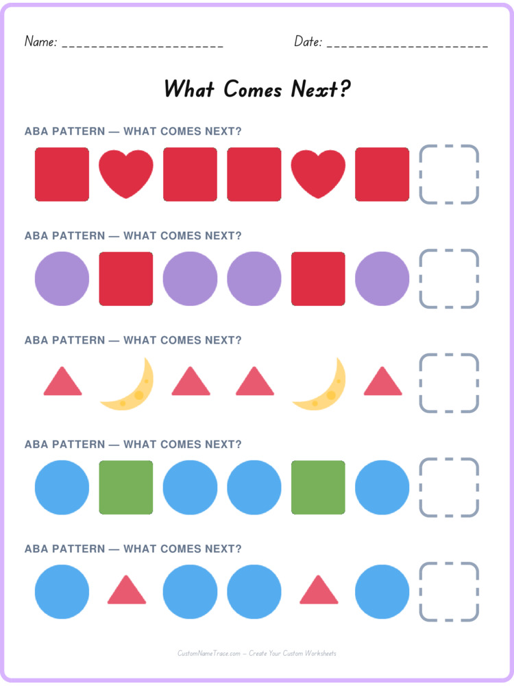 ABA pattern worksheet 4 for kids