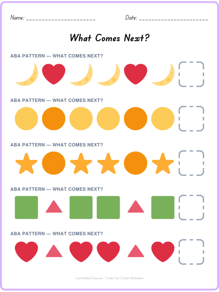 ABA pattern worksheet 40 for kids
