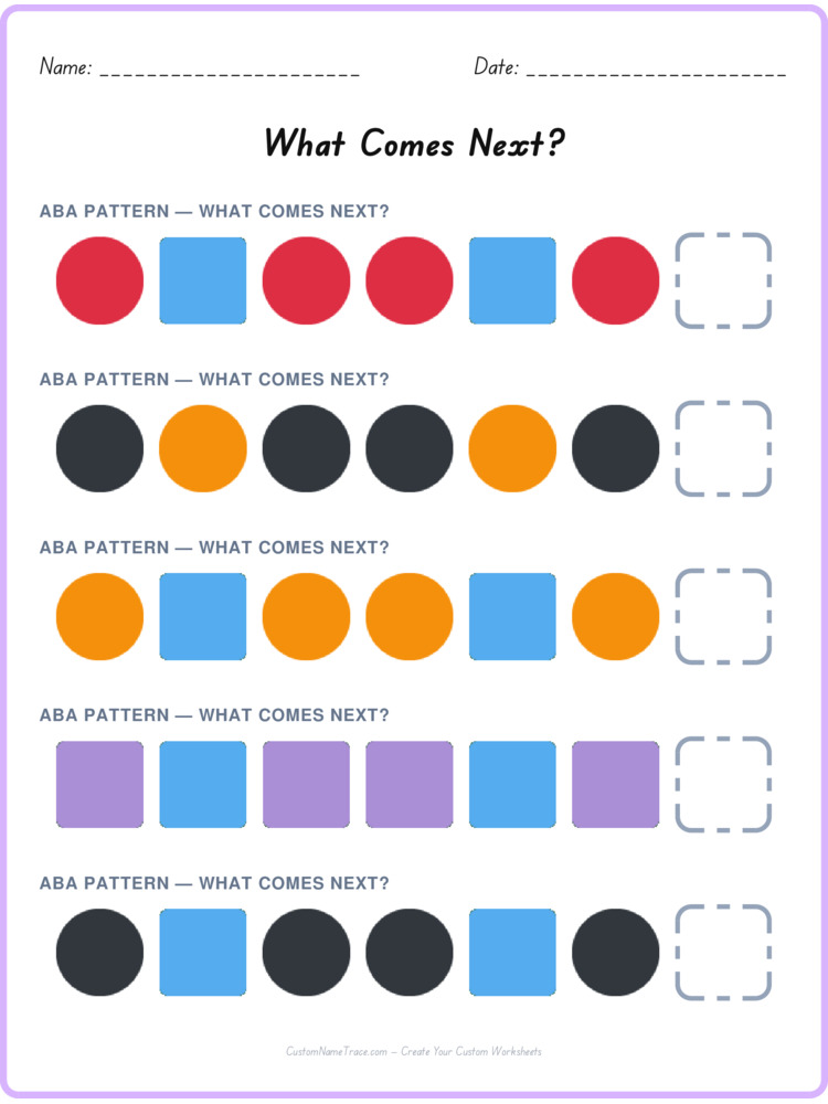 ABA pattern worksheet 5 for kids