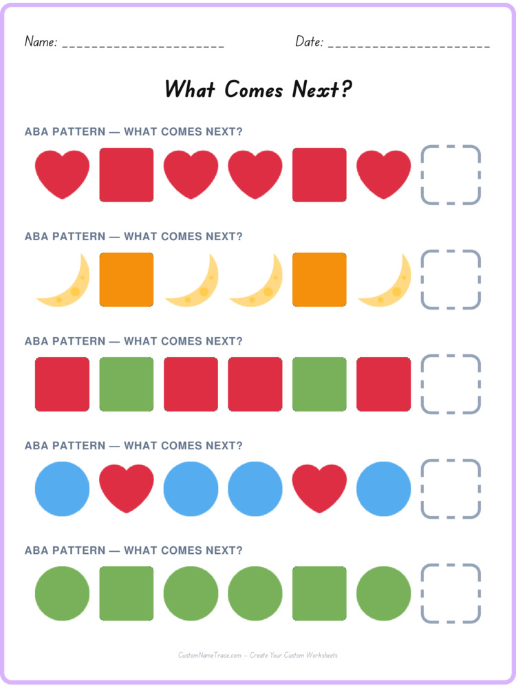 ABA pattern worksheet 6 for kids